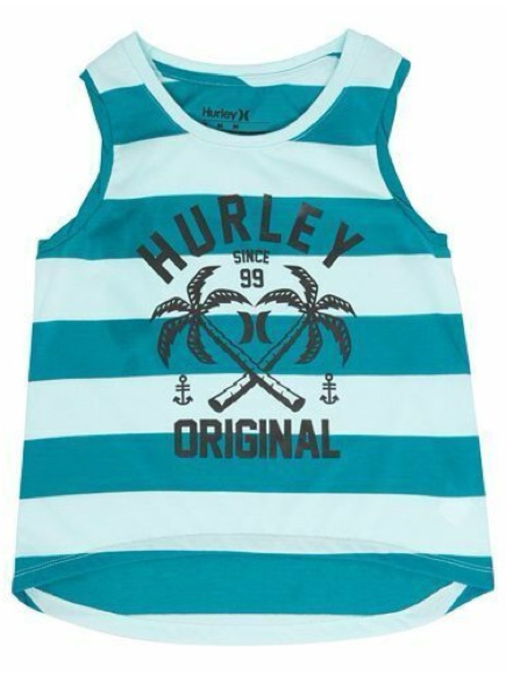 Brand New-Youth Hurley Teal & White Striped Tank Top with 'Original' Graphic